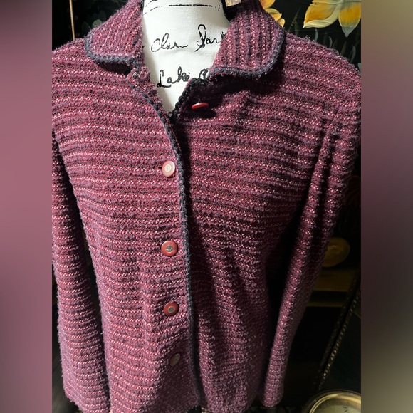 St. John Collection Tweed Boucle Jacket Red Striped Button Front Preppy Career - Picture 2 of 9